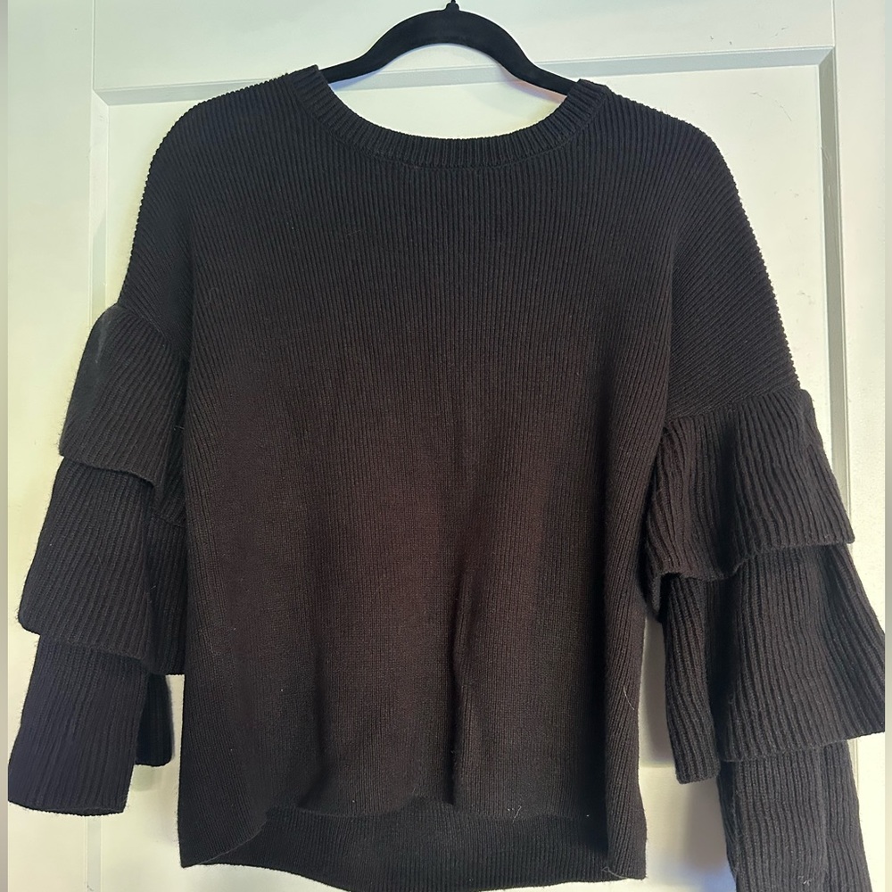 Halogen Black Ruffle Sleeve Sweater